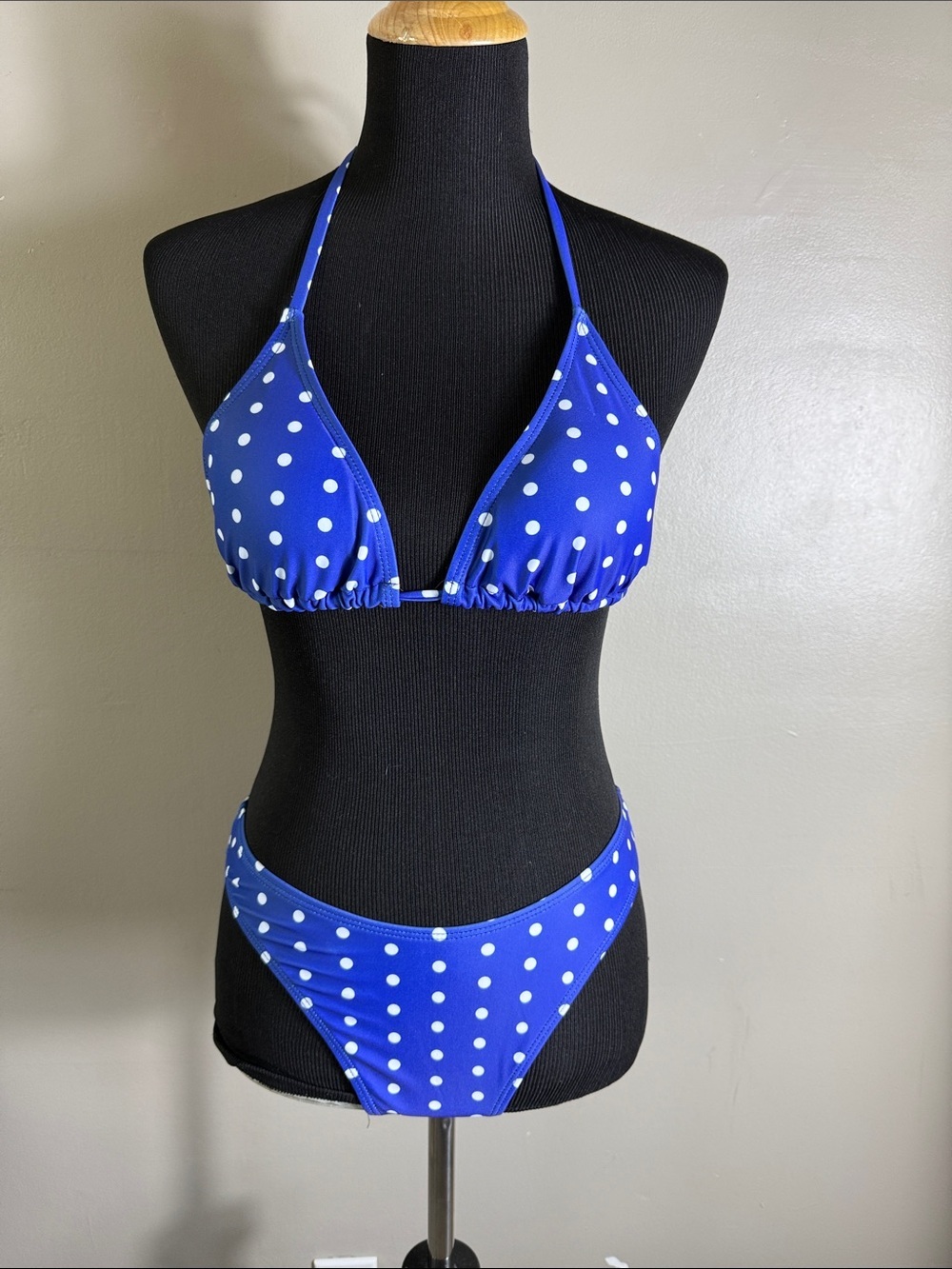 Blue Polka Dot Halter Bikini Set - Women Swim Sz M NEW